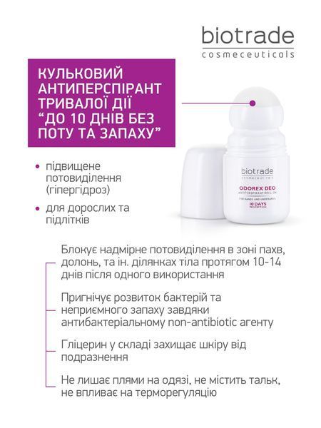 BIOTRADE ODOREX КУЛЬКОВИЙ АНТИПЕРСПІРАНТ ДЛЯ ТІЛА ТРИВАЛОЇ ДІЇ 3800221840891_0101 фото