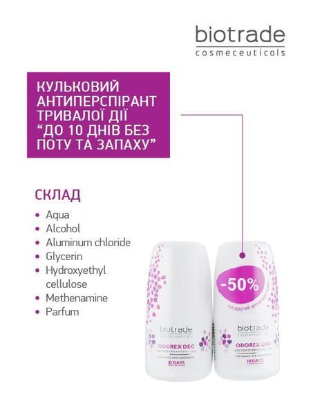 BIOTRADE ODOREX НАБІР КУЛЬКОВИХ АНТИПЕРСПІРАНТІВ ДЛЯ ТІЛА ТРИВАЛОЇ ДІЇ 3800221841263_0122 фото