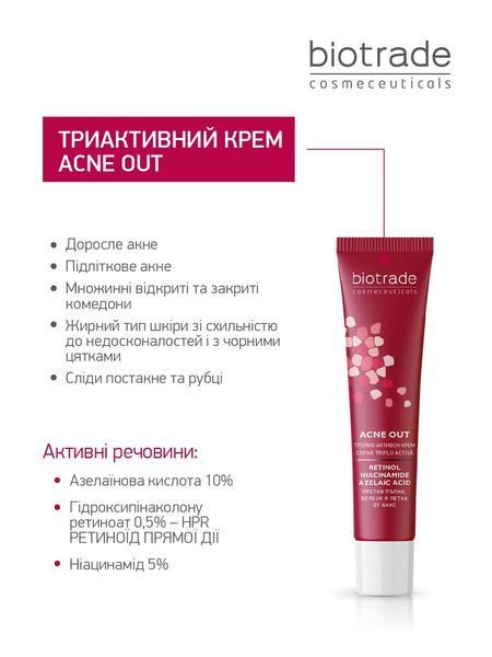 BIOTRADE ACNE OUT ТРИАКТИВНИЙ КРЕМ ПРОТИ АКНЕ ТА ПОСТАКНЕ 3800221842376 фото