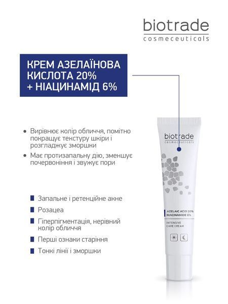 BIOTRADE КРЕМ ІНТЕНСИВНОЇ ДІЇ З АЗЕЛАЇНОВОЮ КИСЛОТОЮ 20% І НІАЦИНАМІДОМ 6% 3800221842277 фото