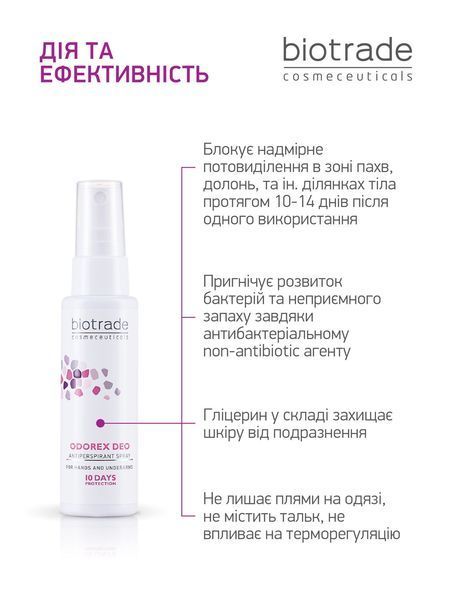 BIOTRADE ODOREX СПРЕЙ АНТИПЕРСПІРАНТ ДЛЯ ТІЛА ТРИВАЛОЇ ДІЇ 3800221841935_2009 фото
